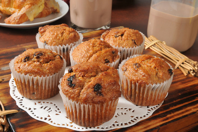 Bran and raisin muffins A delicious high fiber muffin packed with a punch. Take one for breakfast and it will keep you going till lunch. Guaranteed.