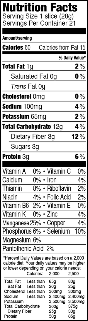 Daves Killer Bread whole grains nutrtional pannel