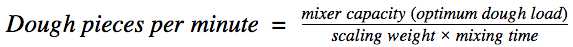 Formula to calculate the number of pieces of dough that a mixer can deliver