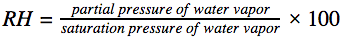 The formula for relative humidity.