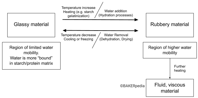 The glass transition of food materials such as bread, flour or cookies.