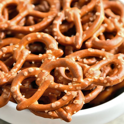 Hard Pretzels Hard Pretzels are uniquely shaped baked snacks manufactured from a lean and stiff fermented wheat flour dough.